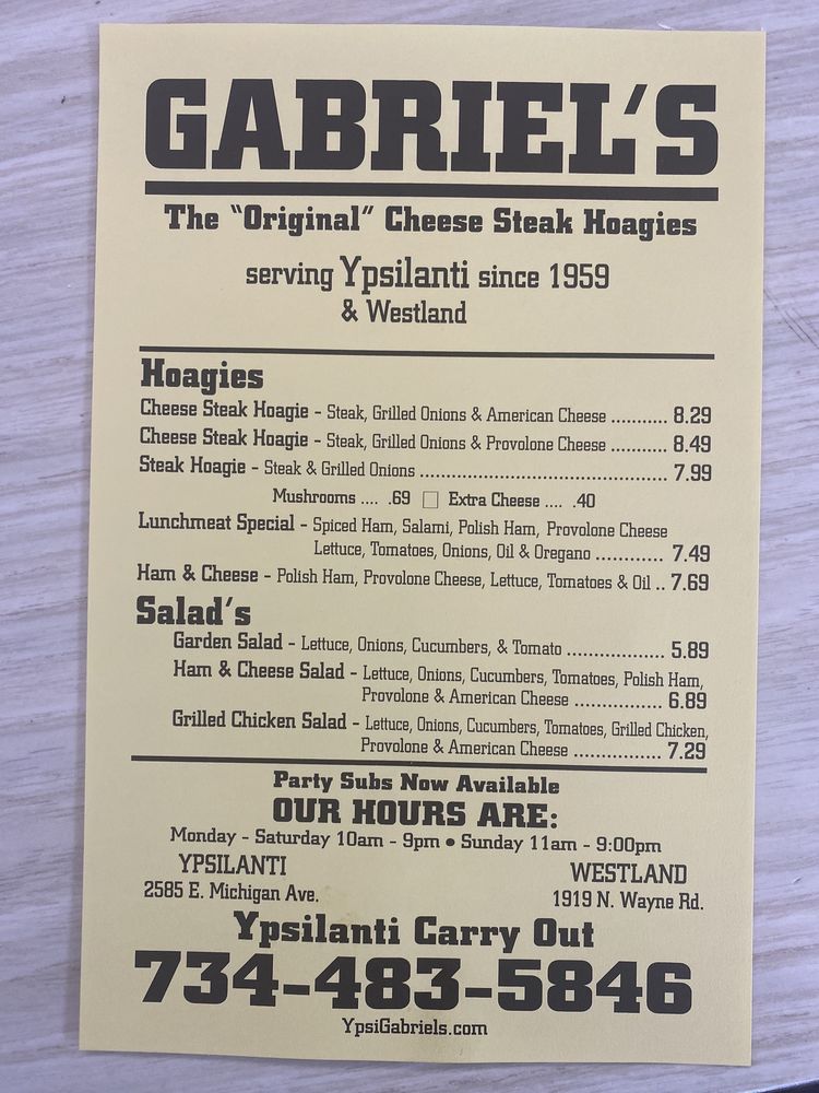 Ypsilanti Gabriel's Cheese Steak Hoagies Menu - Image 2