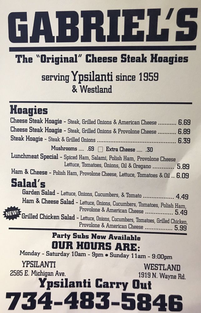 Ypsilanti Gabriel's Cheese Steak Hoagies Menu - Image 3
