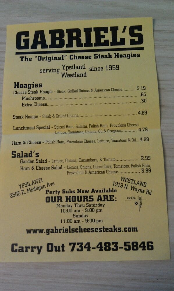 Ypsilanti Gabriel's Cheese Steak Hoagies Menu - Image 4