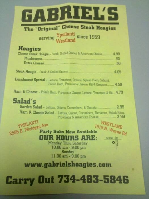 Ypsilanti Gabriel's Cheese Steak Hoagies Menu - Image 6